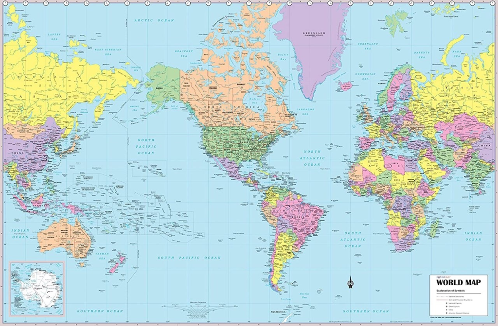 World map with North America in the center